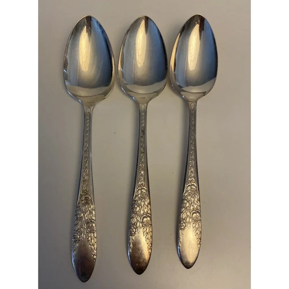 International Silver Co Silverplate ROSE AND LEAF Serving Spoons 8